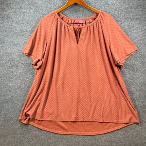 Downing Studio Blouse Top Women's Plus 3X Orange Tie Front Flowy Casual